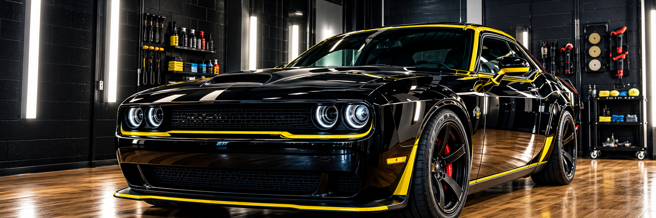 Auto nera in ambiente detailing Lifting Cars